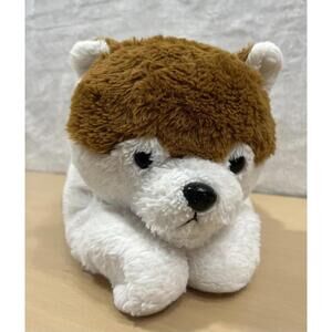 Plush White & Brown Puppy Dog 16” Stuffed Animal w/ Zipper Pocket Storage